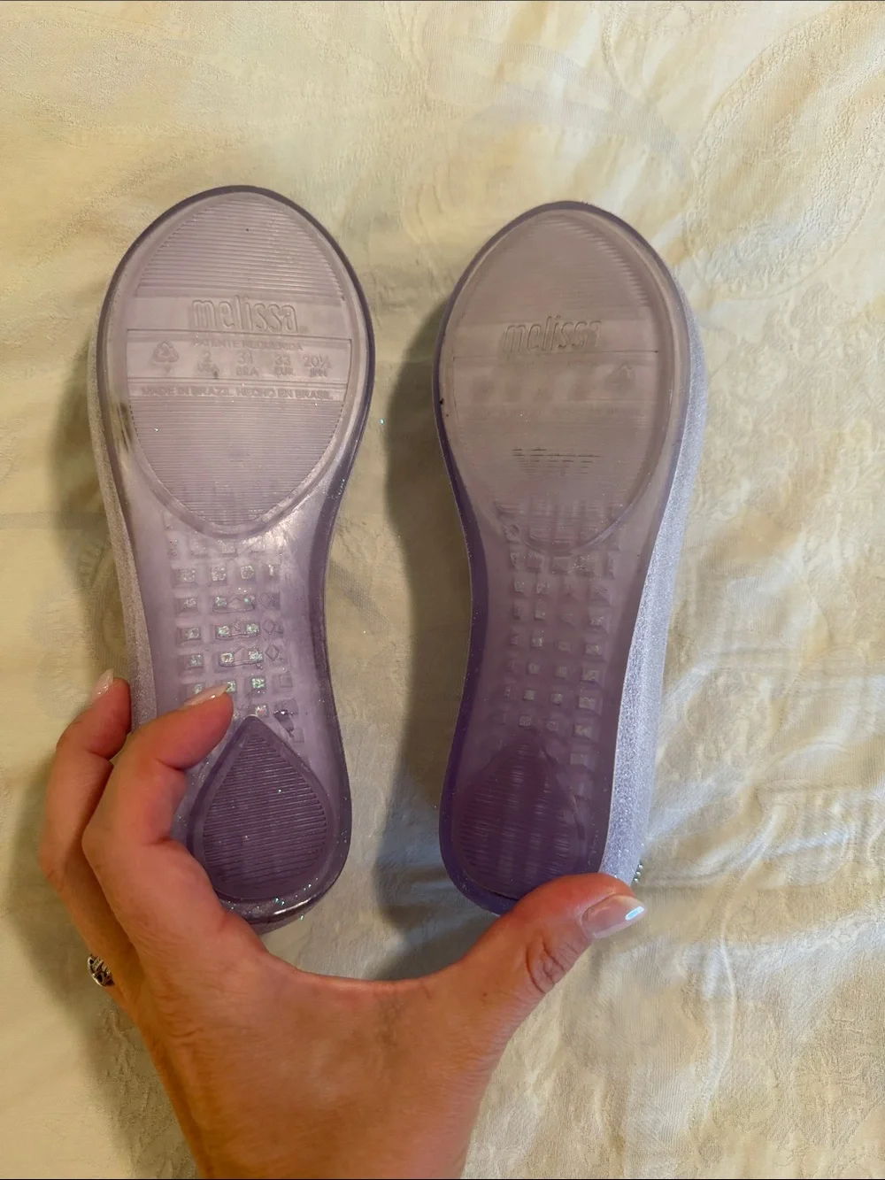 Mini Melissa Girls Frozen Sparkle Jelly Flats in Light Purple size 2